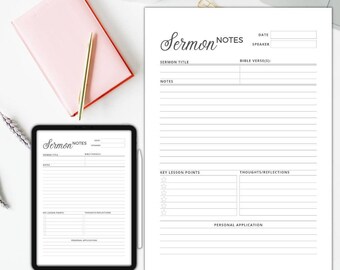 Sermon Notes printable, sermon notes digital, A5 inserts, bible journaling, Christian journal, printable Christian planner, Sermon outline