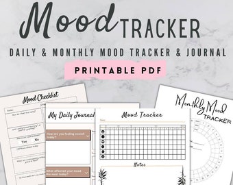 Mood Journal, Emotions Wheel, Daily Mood Tracker, Monthly Mood Track, Mood Chart, Feelings Journal, Mental health printable worksheets
