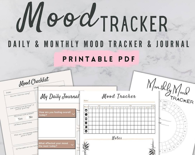 Mood Journal, Emotions Wheel, Daily Mood Tracker, Monthly Mood Track, Mood Chart, Feelings Journal, Mental health printable worksheets