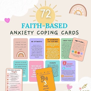 Habilidades para afrontar la ansiedad en formato PDF, Tarjetas de afirmación para la ansiedad en terapia cristiana, Tarjetas de alivio de la ansiedad en asesoramiento cristiano, Afirmación de salud mental