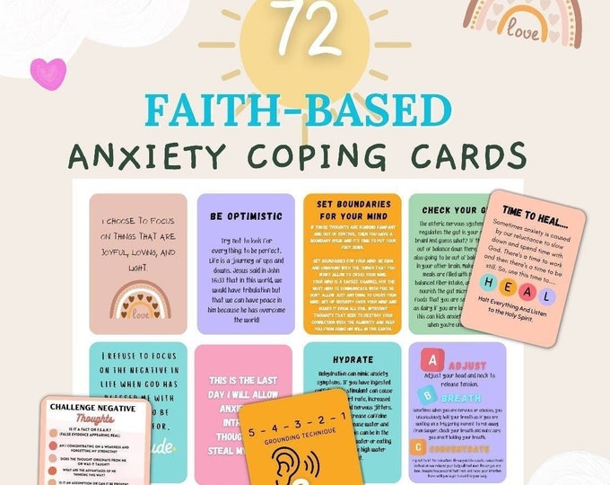 Anxiety coping skills pdf, Christian therapy Anxiety Affirmation Cards, christian counseling Anxiety Relief Cards, Mental Health Affirmation