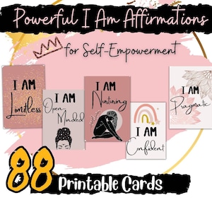 Printable Affirmations cards, Positive Affirmation Cards, Self Love Affirmations, Divine Feminine Cards, I Am affirmation, Self esteem Cards