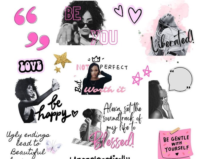 Black women planner, Blackpink Digital affirmation Stickers Black Girl Digital Planner Stickers, Goodnotes Stickers, Self Care stickers