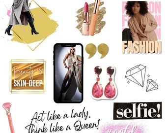 Fashion lifestyle stickers Black girl Digital Planner Stickers, Realistic Moodboard Goodnotes Stickers, precropped Planner stickers