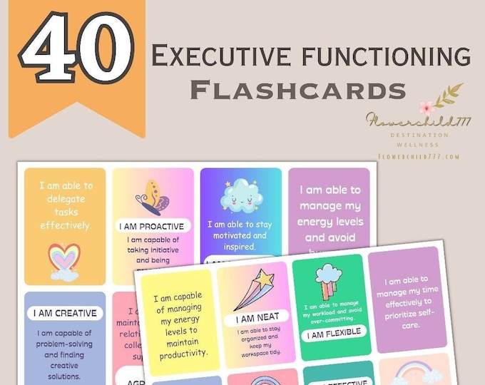 Executive function strategies for adults pdf, ADHD therapy affirmation flashcards, executive dysfunction printable, Cognitive distortion