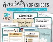 Anxiety worksheets for kids and teens, christian therapy anxiety coping skills Journal, faith-based Anxiety Worksheet, PTSD, Anxiety Tracker
