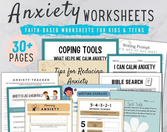 Anxiety worksheets for kids and teens, christian therapy anxiety coping skills Journal, faith-based Anxiety Worksheet, PTSD, Anxiety Tracker