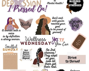 Black Girl Digital Stickers, for Black girl stickers, Goodnotes planner stickers, Self Care, Precropped Transparent digital stickers