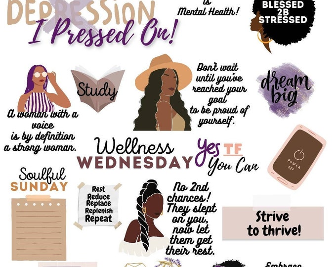 Black Girl Digital Stickers, for Black girl stickers, Goodnotes planner stickers, Self Care, Precropped Transparent digital stickers