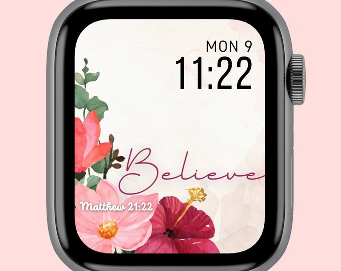 Christian Apple Watch face wallpaper, digital watch face, faith png, smartwatch face, 45 mm apple watch face for women