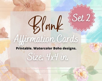 Blank Printable Boho Affirmation Card template, Watercolor cards, Blank note cards, DIY Mantra Card Template, Blank Scripture Cards