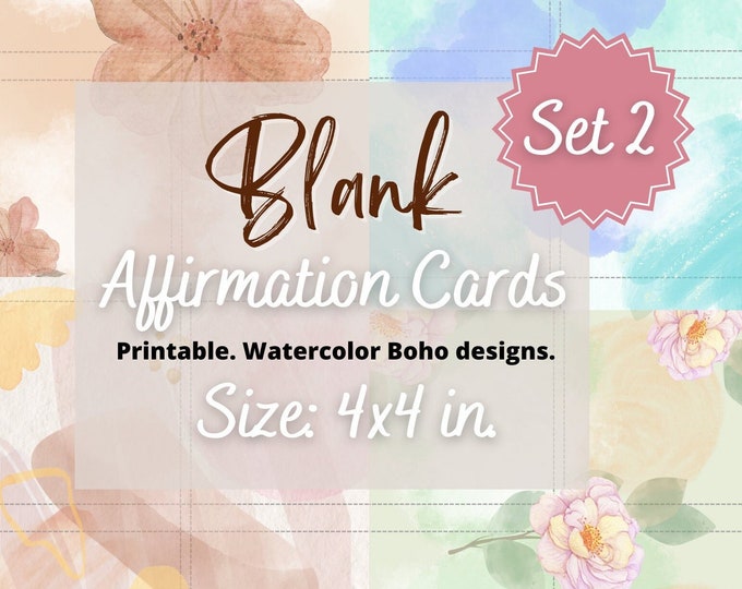 Blank Printable Boho Affirmation Card template, Watercolor cards, Blank note cards, DIY Mantra Card Template, Blank Scripture Cards