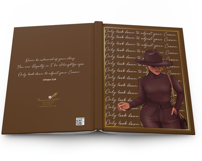 Black Women Hardcover Journal Matte Adjust Your Crown, african american notebook brown girl prayer journal black girl college gifts for her