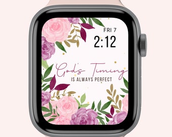 Floral Apple Watch face wallpaper, christian digital apple watch face, faith png, smartwatch face, 45 mm apple watch face for women