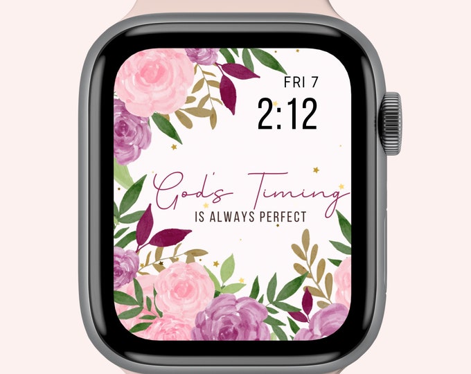 Floral Apple Watch face wallpaper, christian digital apple watch face, faith png, smartwatch face, 45 mm apple watch face for women