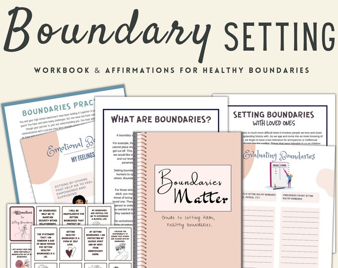 Boundaries workbook, Printable setting boundaries worksheet, journal prompts, psychology tools, Boundary Statements, boundary setting