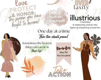 Black Women Self Care Digital Planner Stickers, Realistic Moodboard Goodnotes Stickers, precropped Planner stickers