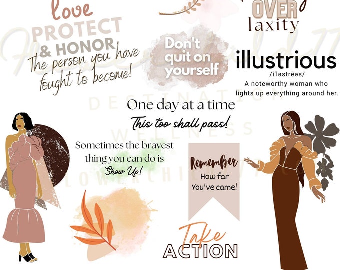 Black Women Self Care Digital Planner Stickers, Realistic Moodboard Goodnotes Stickers, precropped Planner stickers