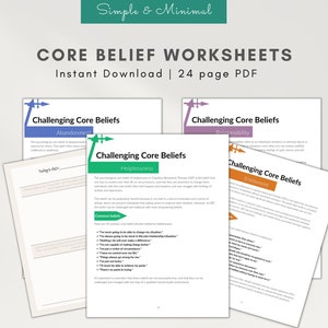 Printable Core Beliefs worksheet pdf CBT list of core beliefs cbt pdf, cognitive distortions pdf, core belief examples, Automatic Thoughts