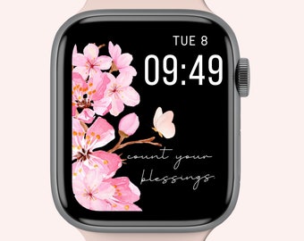 Floral christian Apple Watch face wallpaper, faith png, butterfly digital watch face, smartwatch face, 45 mm apple watch face for women