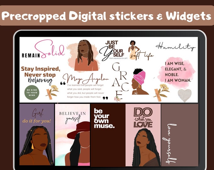 Black girl digital planner widgets Stickers, black girl stickers, black women planner, Goodnotes Stickers, Self Care Planner, png stickers