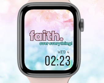 Floral Apple Watch face wallpaper, faith png, christian pink digital watch face, smartwatch face, 45 mm apple watch face for women