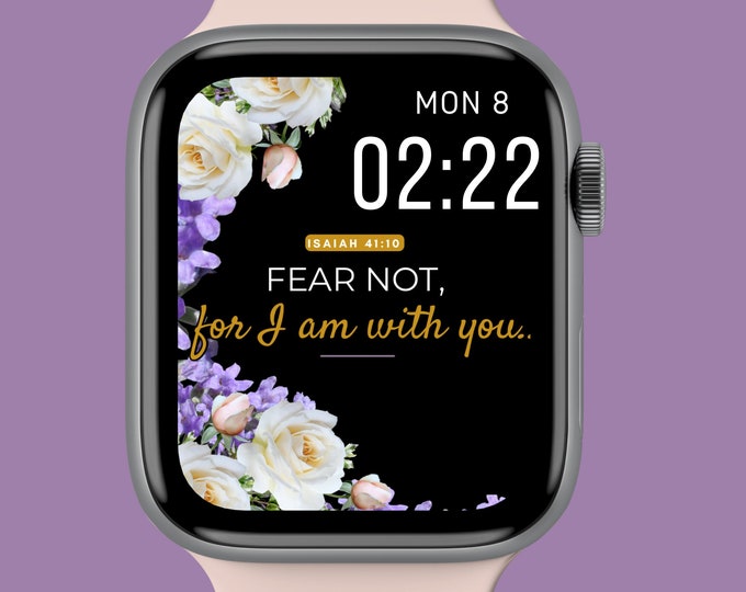 Floral Christian Apple Watch face wallpaper, bible verse, butterfly digital watch face, smartwatch face, 45 mm apple watch face for women