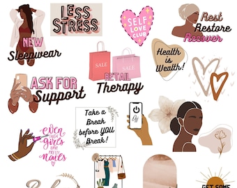 Mental health Black women planner, black girl digital stickers, Self Care planner Stickers, black girl journal stickers, Goodnotes Stickers,