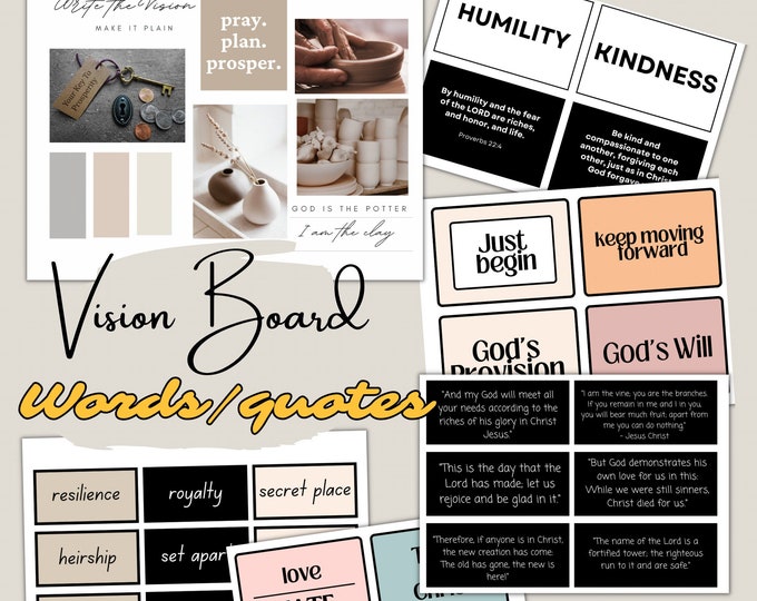 Printable vision board quotes Christian bible verse vision board pictures kit, printable vision board words spiritual vision board clipart