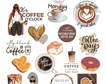Coffee stickers digital, coffee Stickers png, ipad stickers, coffee quotes Goodnotes planner digital planning, run on coffee clipart