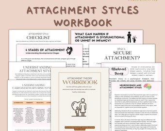 Attachment theory worksheets, attachment style, self-help workbook, journal prompts therapy tools, digital print for counselors & therapists