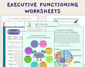 Libro de trabajo sobre disfunción ejecutiva, hojas de trabajo sobre el funcionamiento ejecutivo, hojas de trabajo sobre la terapia del TDAH para adultos, hojas de trabajo imprimibles sobre disfunción ejecutiva