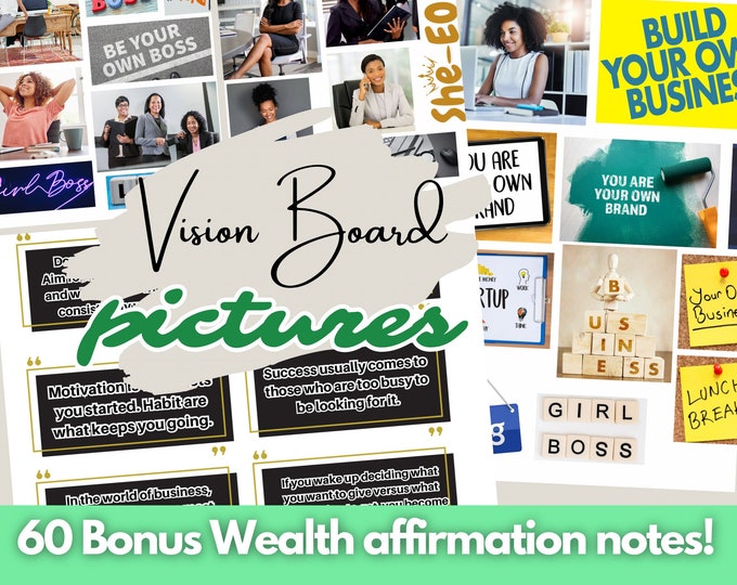 Black woman Vision board printable, Money Business Entrepreneur 2024 vision board pictures kit christian Vision board clipart