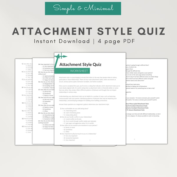 Attachment style quiz pdf, attachment style questionnaire Attachment theory worksheets, couples therapy therapy tools attachment styles test