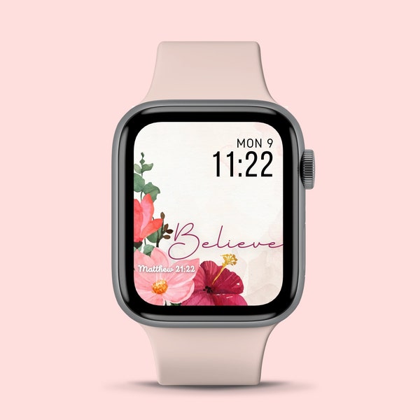 Christian Apple Watch face wallpaper, digital watch face, faith png, smartwatch face, 45 mm apple watch face for women