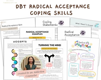Radical Acceptance DBT Skills Worksheets | 16-Page Turning the Mind Workbook | Distress Tolerance & Emotional Regulation Printable
