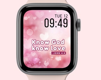 Valentine Apple Watch face wallpaper, faith png, pink hearts christian digital watch face, smartwatch face, 45 mm apple watch face for women