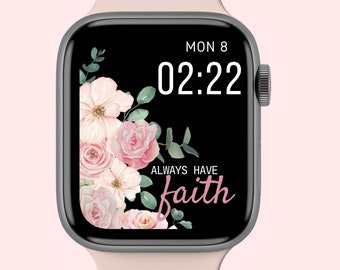 Floral Apple Watch face wallpaper, faith png, butterfly digital watch face, smartwatch face, 45 mm apple watch face for women