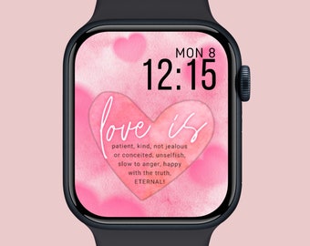 Valentine Apple Watch face wallpaper, faith png, pink hearts christian digital watch face, smartwatch face, 45 mm apple watch face for women