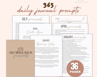 365 journal prompts, 365 daily journal prompts printable, journaling prompts, 30 day challenge, monthly journal prompts for mental health