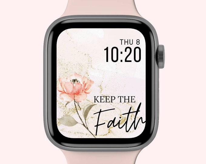 Christian Apple Watch face wallpaper, digital watch face, watercolor background, smartwatch face, 45 mm apple watch face for women