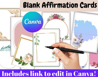 Editable DIY Affirmation Cards, Blank Printable Affirmation Cards, Blank note cards