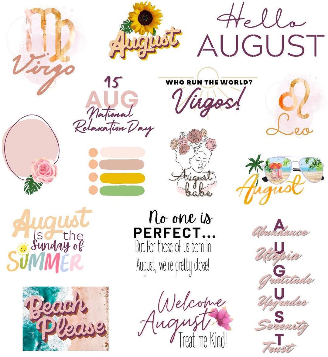 August Digital Stickers Summer Digital Planner Stickers Leo - Etsy