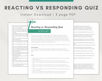 Reacting versus responding quiz pdf, conflict avoidance worksheets for therapists, couples therapy therapy tools, emotional regulation