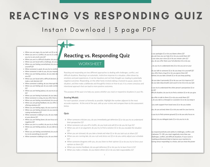 Responding versus reacting quiz pdf, conflict avoidance worksheets for therapists, couples therapy therapy tools, emotional regulation