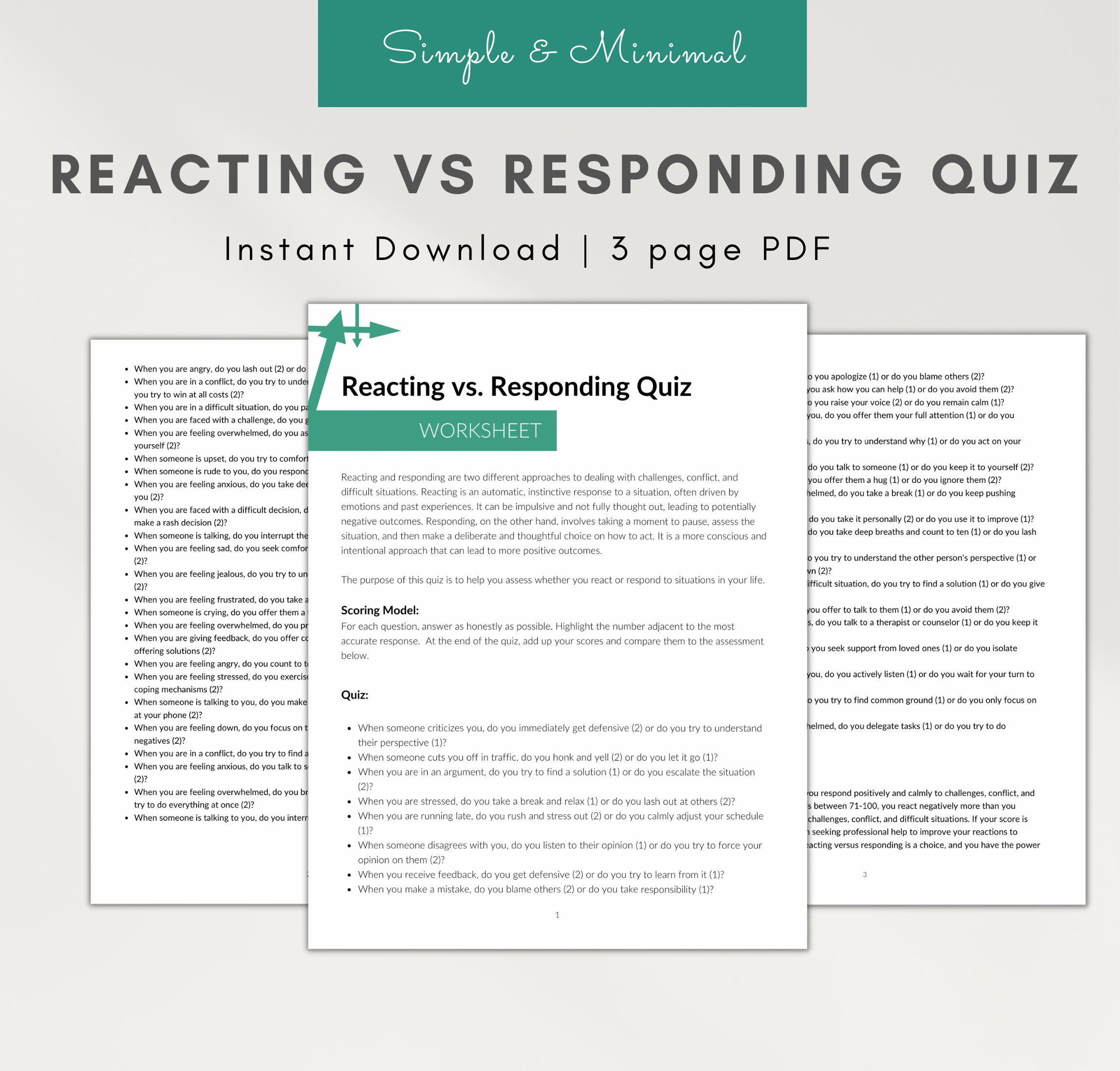 Reacting Versus Responding Quiz Pdf, Conflict Avoidance Worksheets for ...
