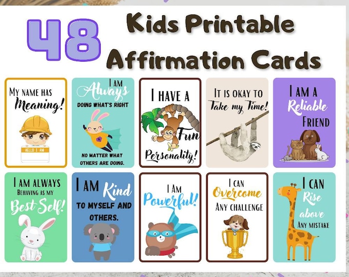 Children Affirmation cards, affirmations for kids, Kids Animal Daily Affirmation Cards Printable, Children's Positive Affirmation Cards