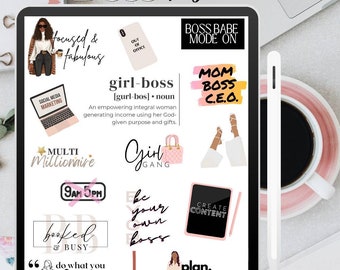 Girl Boss Business planner digital stickers, work from home stickers, Boss babe clip art, Goodnotes Stickers, Lady boss Digital Stickers,