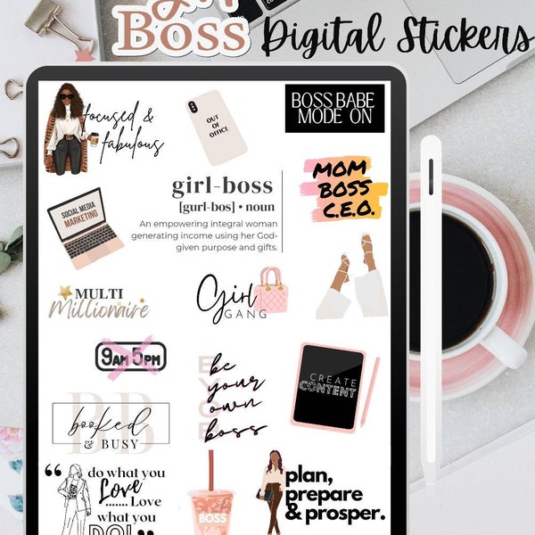 Girl Boss Business-Planer digitale Aufkleber, Arbeit von zu Hause Aufkleber, Boss Babe Clip Art, Goodnotes Aufkleber, Lady Chef Digitale Aufkleber,