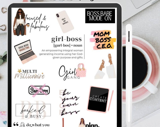 Girl Boss Business planner digital stickers, work from home stickers, Boss babe clip art, Goodnotes Stickers, Lady boss Digital Stickers,